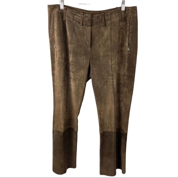 * Marc Cain Chocolate Brown Suede Straight Fit Pants Size 14 - Picture 3 of 9